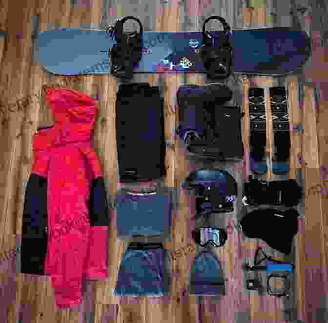 Essential Snowboarding Gear Laid Out On A Snowy Surface, Including A Snowboard, Bindings, Boots, Helmet, And Goggles Mastering Snowboarding Hannah Teter